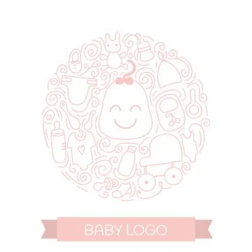 Baby care elements in circle design. Vector Baby logo concept with items fo.. Illustrazione stock