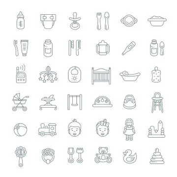 Baby care flat line vector icons Stock Illustration