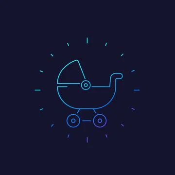Baby carriage icon, linear vector Stock Illustration