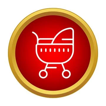 Baby carriage icon on a red button symbolizing childcare Stock Illustration