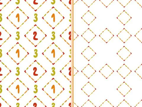 Baby cartoon numbers seamless patterns Set. Hand drawn doodle paint brush line Stock Illustration