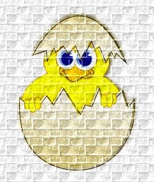 Baby chick in eggshell - graffiti on the wall Stock Illustration