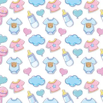 Baby clothes and elements background Illustrazione stock