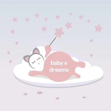 Baby on a cloud, flat logo. Isolated on white, vector Stock Illustration