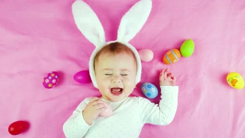 Baby concept happy easter with eggs. Selective focus. Child. Stock Footage 151026039