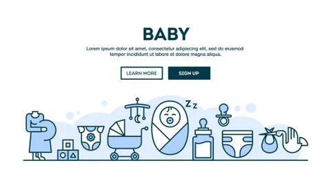 Baby, concept header, flat design thin line style Stock Illustration