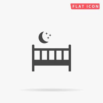 Baby Cot Bed flat vector icon. Hand drawn style design illustrations Stock Illustration