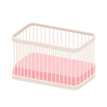 Baby cot for bedroom in flat design. Wooden cradle with pink mattress. Vect.. Stock Illustration