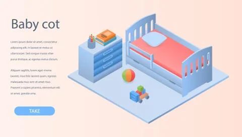Baby cot concept background, isometric style Illustrazione stock