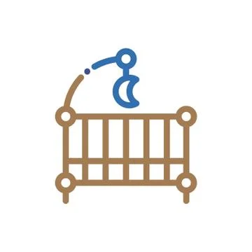 Baby cot icon , Vector flat long shadow design. Stock Illustration