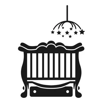 Baby cot with laundry box icon, simple style Stock Illustration