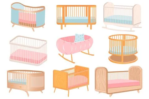 Baby Cots Set Elements Stock Illustration