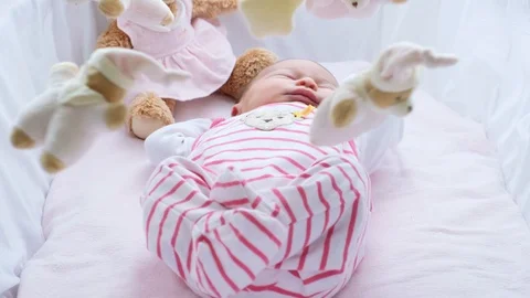 Baby in cradle sleeping Stock Footage 90253784
