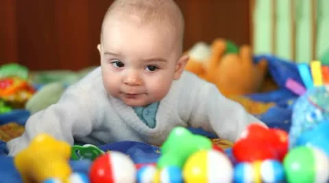 Baby in crib Stock Footage 12756426