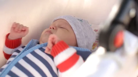 Baby crying in stroller  cradle Video stock 55865871