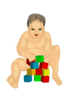 Baby with cubes Stock Illustration