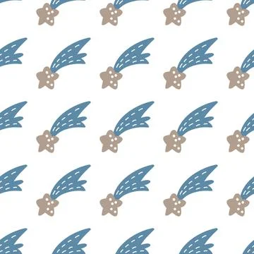 Baby cute sky seamless pattern background with falling star. Simple doodle hand Stock Illustration