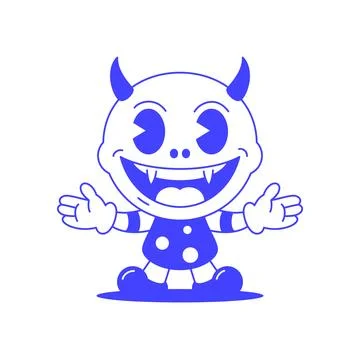 Baby devil funny monster comic cartoon character retro 30s animation style .. Illustrazione stock
