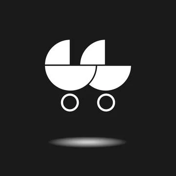 Baby double stroller. Flat design icon isolated on black background Illustrazione stock