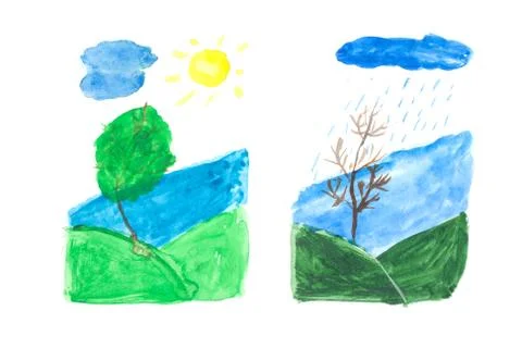 Baby drawing, tree on sun Illustrazione stock