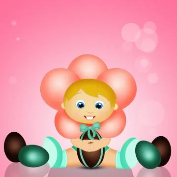 Baby at Easter with chocolate eggs Stock Illustration