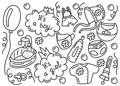 Baby elements hand drawn doodle set. Isolated vector illustration for backgro Stock Illustration
