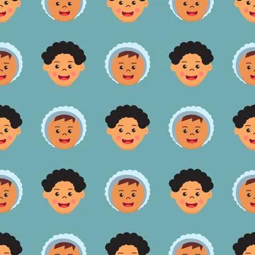 Baby face pattern on a green background for use in web design Stock Illustration