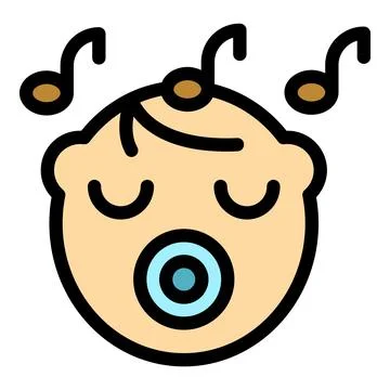 Baby face sleeping with pacifier and music notes around head Stock Illustration