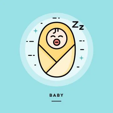 Baby, flat design thin line banner, vector illustration Stock Illustration