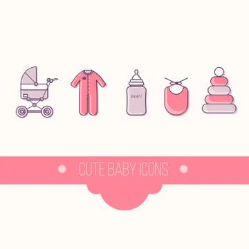 Baby flat icon set vector Stock Illustration