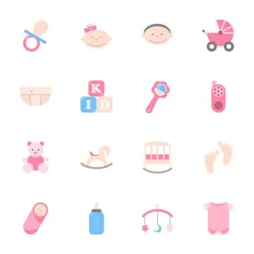 Baby flat icons set Stock Illustration