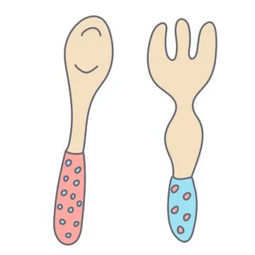 Baby fork and spoon vector illustration. Stock Illustration