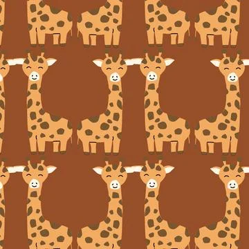 Baby giraffe seamless pattern on brown background Stock Illustration