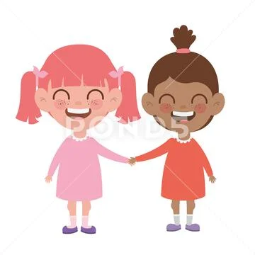 Baby girls standing smiling on white background Stock Illustration