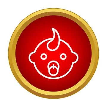 Baby head icon with pacifier inside red circle Stock Illustration