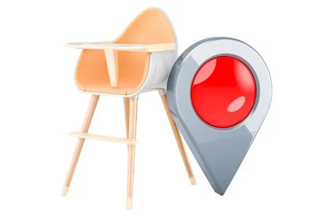 Baby high chair with map pointer, 3D rendering Stock Illustration