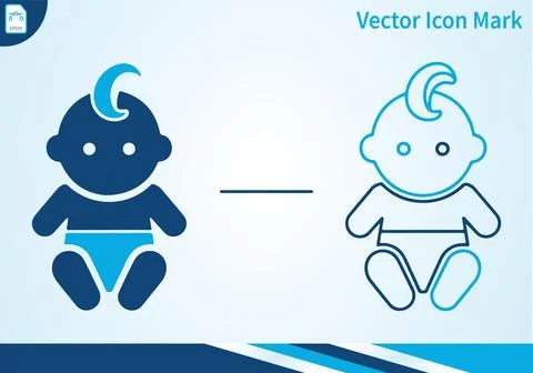 Baby icon set with solid and outline designs for nursery. Stock Illustration