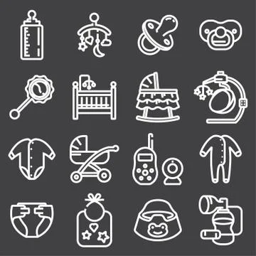Baby icon set in thin line style Stock Illustration