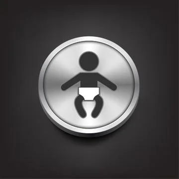 Baby icon on silver button Stock Illustration