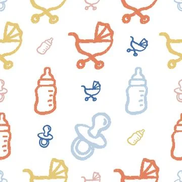 Baby Items Dithered Seamless Pattern. Vector seamless pattern illustration Illustrazione stock