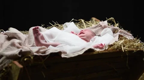 Baby Jesus on a manger Stock Footage