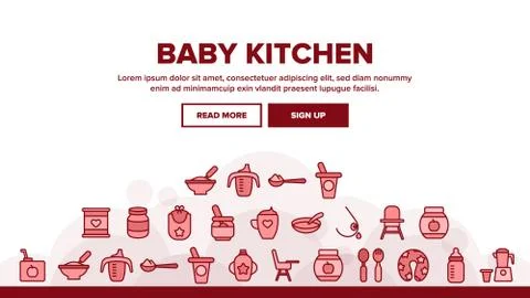 Baby Kitchen Landing Header Vector Stock Illustration