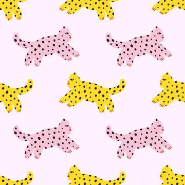 Baby leopards seamless pattern wild animal childish cartoon funky style イラスト素材