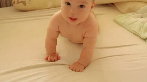 Baby Lie On Stomach And Smiling Stock Footage 59776172
