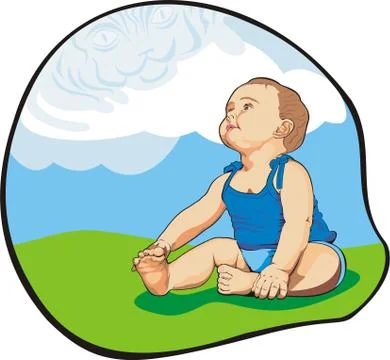 Baby look up the magic clouds Stock Illustration