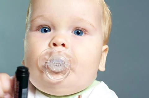 Baby with marker Stock Photos