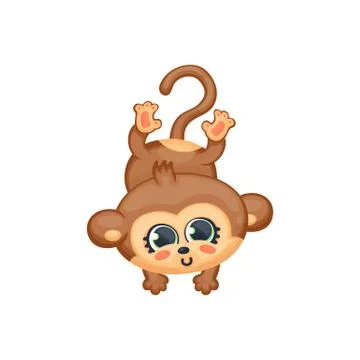 Baby monkey or chimp character jumping, kawaii vector illustration i isolated. Stock Illustration