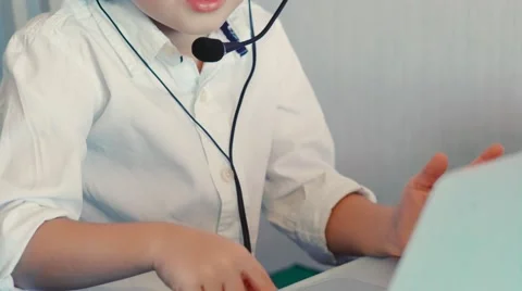 The baby is the operator of the call centre Video stock 61323393