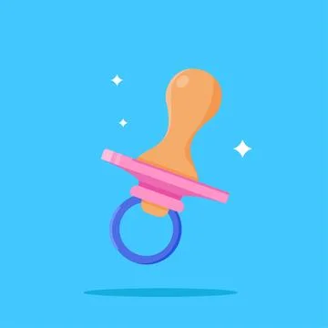 Baby pacifier logo with flat design style, baby playing illustration Stock Illustration