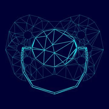 Baby pacifier low poly triangulation triangulated polygonal electric cyan blu Stock Illustration